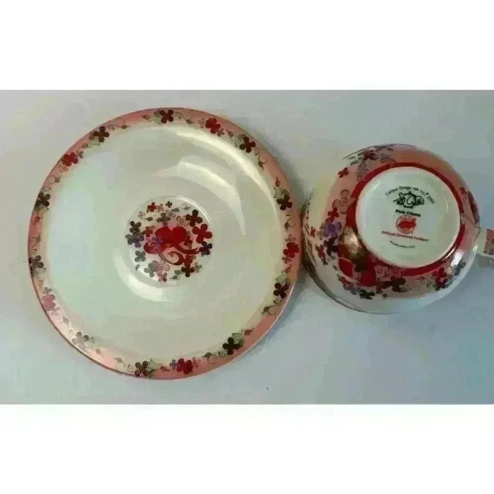 2004 PAUL CARDEW TEA FOR ONE PINK CHINTZ RED HAT SOCIETY CUP & SAUCER - Picture 6 of 10